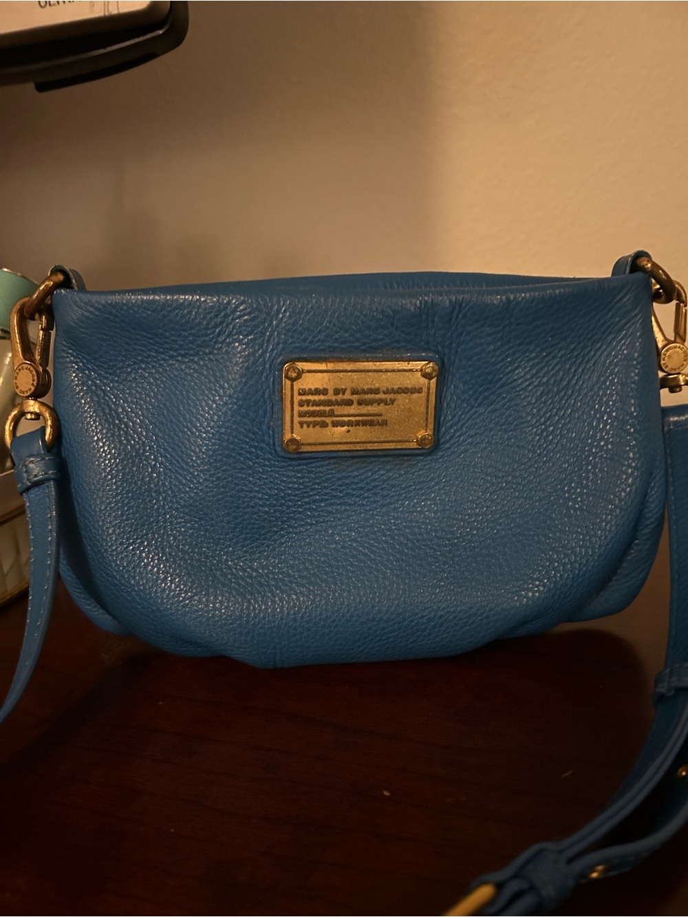 Marc by Marc Jacobs Blue Pebbled Leather Crossbody with Gold Plate